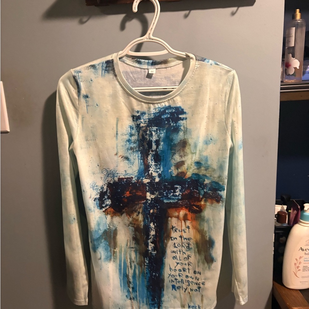 Abstract Blue and White Long Sleeve Tee